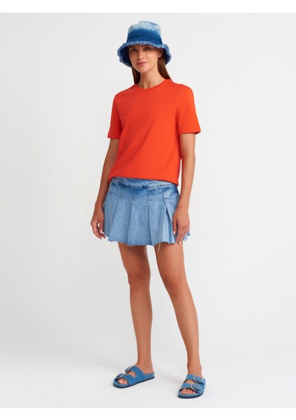 31069 Pamuklu Bisiklet Yaka T-Shirt-Kırmızı modelleri