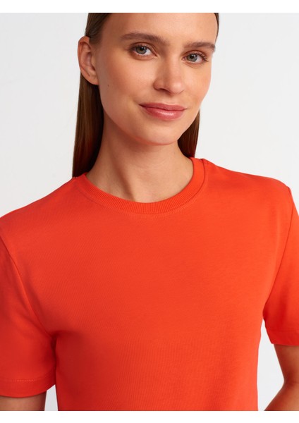 31069 Pamuklu Bisiklet Yaka T-Shirt-Kırmızı fırsatları