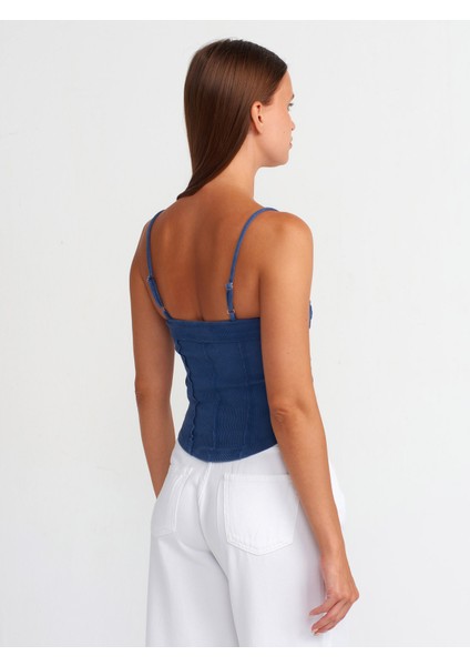 20794 Askılı Crop Top-Indigo