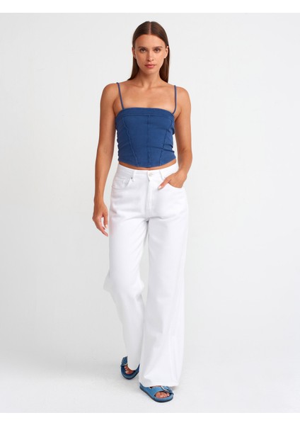 20794 Askılı Crop Top-Indigo