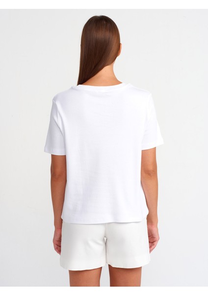 31142 Bisiklet Yaka T-Shirt-Beyaz