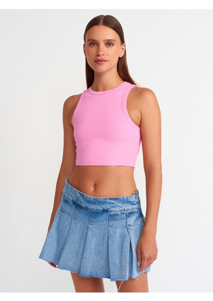 20820 Dikiş Efektli Crop Top-Pembe