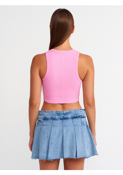20820 Dikiş Efektli Crop Top-Pembe
