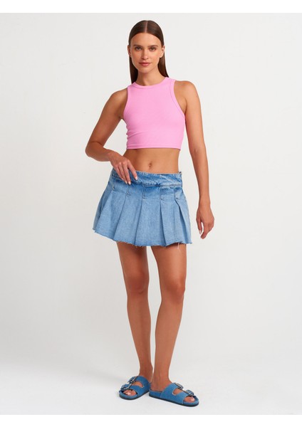 20820 Dikiş Efektli Crop Top-Pembe