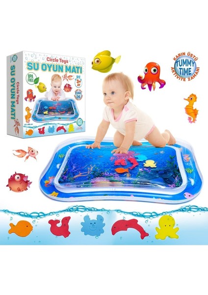 Lacivert Bebek Su Matı Tummy Time Aktivite Oyuncağı Su Havuzu 1+ Yaş