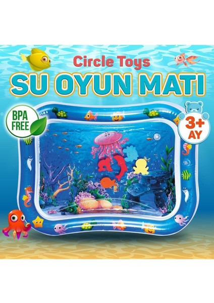 Lacivert Bebek Su Matı Tummy Time Aktivite Oyuncağı Su Havuzu 1+ Yaş