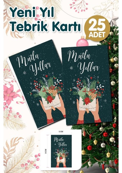 Yılbaşı Hediye Kartı Yeni Yıl Tebrik Kartı Yeni Yıl Kartpostal Mutlu Yıllar Not Kartı 25 Adet T1006