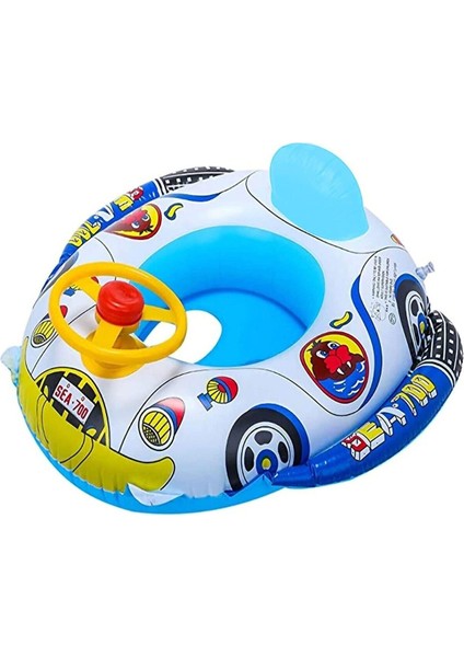 Mavi Mavi Oturaklı Direksiyonlu Bebek Deniz Simidi 1-3 Yaş & Intex Şişirme Pompası & Onarım Yaması
