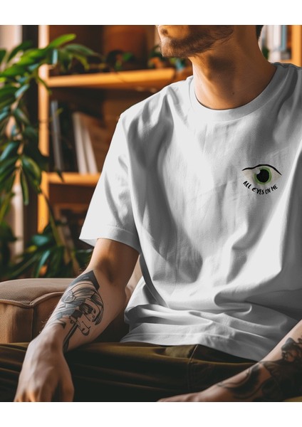All Eyes On Me Tasarım Relaxed Fit Erkek Ön-Arka Baskılı Tişört