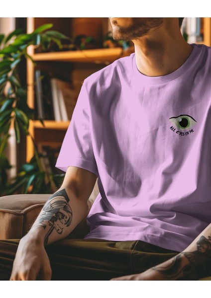 All Eyes On Me Tasarım Relaxed Fit Erkek Ön-Arka Baskılı Tişört