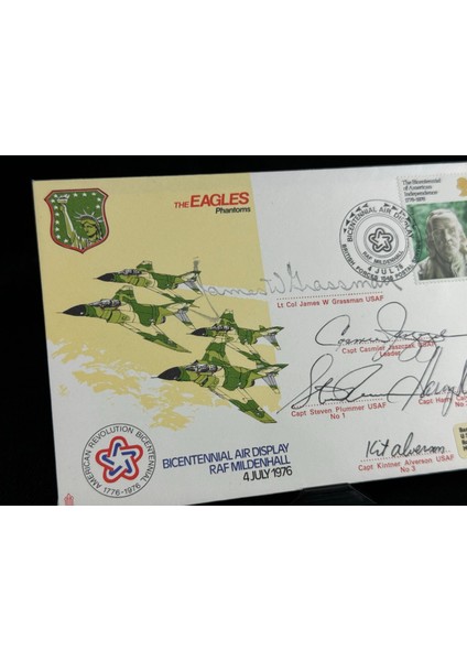 Ingiltere Kraliyet Hava Kuvvetleri Ilk Gün Zarfı Fdc 1976 Royal Air Force Usa The Eagles Phantoms Usa Display Team Team Signed Islak Imzalı Limited Limitli Zarf fiyatları