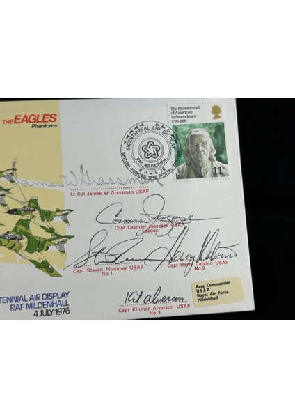 Ingiltere Kraliyet Hava Kuvvetleri Ilk Gün Zarfı Fdc 1976 Royal Air Force Usa The Eagles Phantoms Usa Display Team Team Signed Islak Imzalı Limited Limitli Zarf modelleri