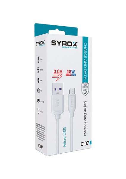 C107 18W Micro USB Hızlı Şarj & Data Kablosu