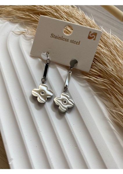 Bs Still Yonca Sarkıtma Model Küpe Minimal Paslanmaz-Kararmaz Çelik Küpe ( 1 Çift)