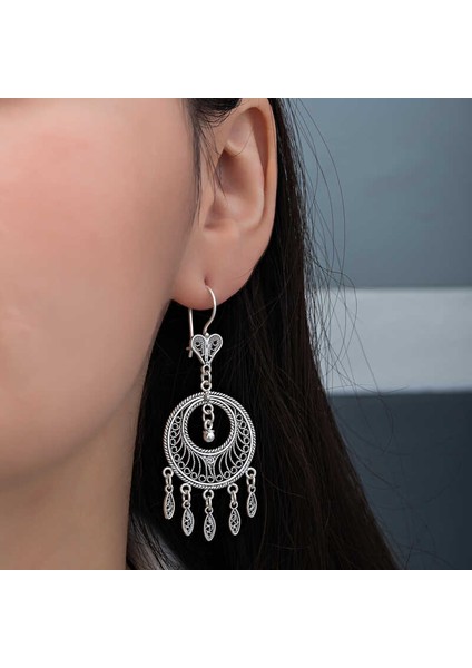 Gümüş Çember Telkari Sallantılı Kadın Küpe modelleri