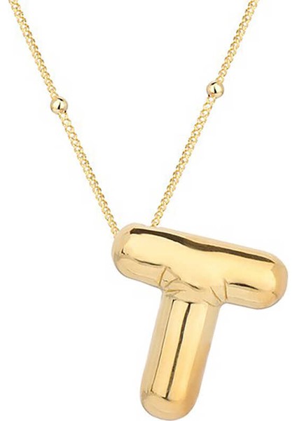 Gümüş Gold Balon T Harfi Kadın Kolye