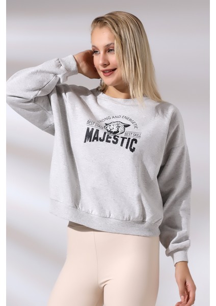Baskılı Oversize Kalıp Şardonlu Sweatshirt 21501 Karmelanj