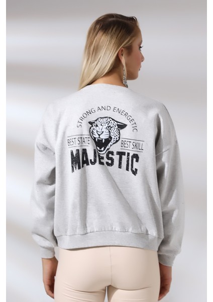 Baskılı Oversize Kalıp Şardonlu Sweatshirt 21501 Karmelanj