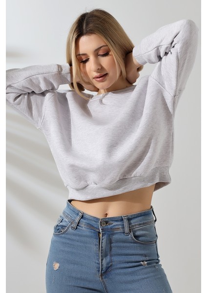 Şardonlu Oversize Bisiklet Yaka Geniş Kalıp Sweatshirt 21614 Karmelanj fiyatları