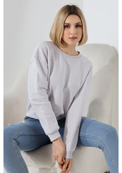 Şardonlu Oversize Bisiklet Yaka Geniş Kalıp Sweatshirt 21614 Karmelanj modelleri