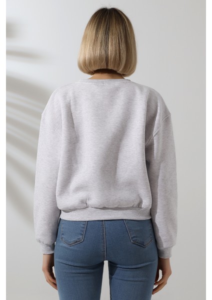 Şardonlu Oversize Bisiklet Yaka Geniş Kalıp Sweatshirt 21614 Karmelanj fırsatları