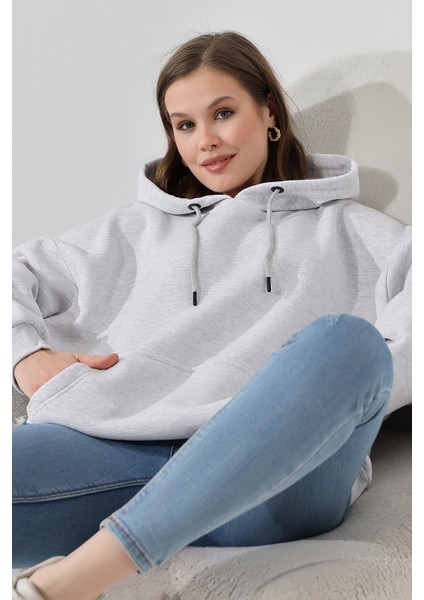 Şardonlu Kapüşonlu Oversize Sweatshirt 21615 Karmelanj modelleri