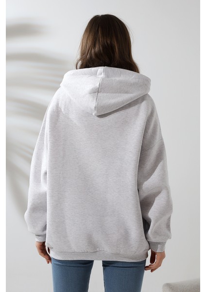 Şardonlu Kapüşonlu Oversize Sweatshirt 21615 Karmelanj fırsatları