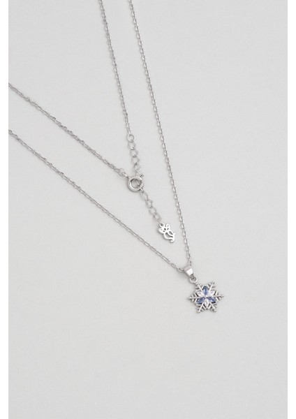 Elsa 18 Ayar Beyaz Altın Kaplama 43 cm Gümüş Kar Tanesi Kolye