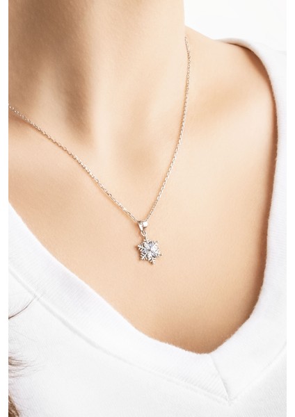 Elsa 18 Ayar Beyaz Altın Kaplama 43 cm Gümüş Kar Tanesi Kolye modelleri