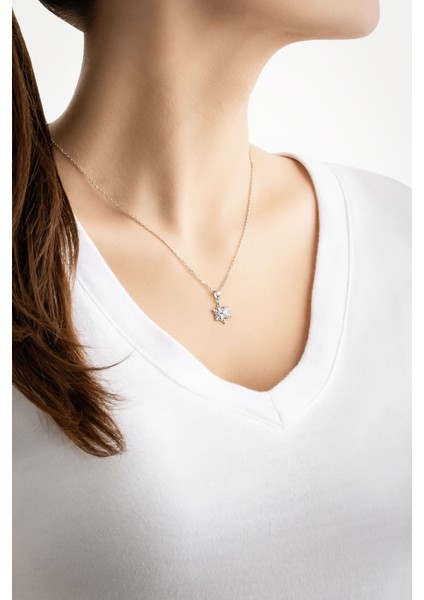 Elsa 18 Ayar Beyaz Altın Kaplama 43 cm Gümüş Kar Tanesi Kolye fırsatları