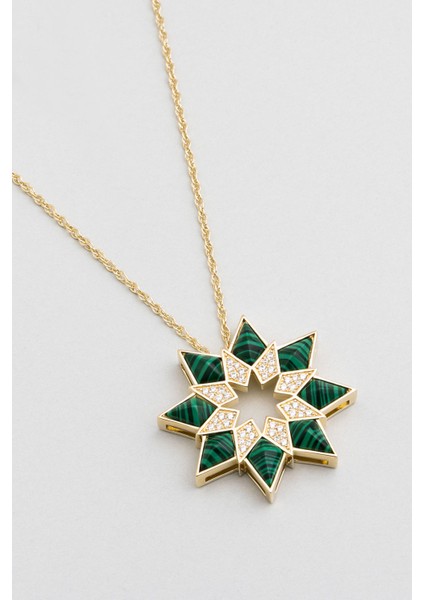 Malahit Çiçeği 18 Ayar Sarı Altın Kaplama Gümüş Tasarım Kolye fiyatları