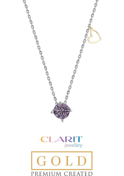 Created Alexandrite Taşlı Clarit Serisi 8 Ayar Beyaz Altın Kolye