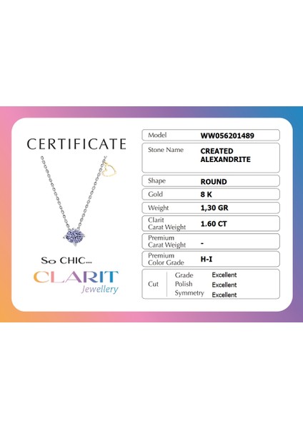 Created Alexandrite Taşlı Clarit Serisi 8 Ayar Beyaz Altın Kolye indirimleri