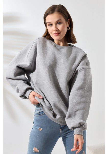 Şardonlu Omuz Detaylı Bisiklet Yaka Oversize Sweatshirt 21616 Grimelanj fiyatları