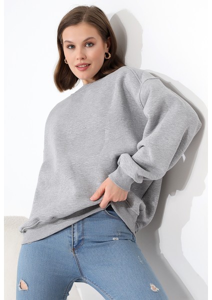 Şardonlu Omuz Detaylı Bisiklet Yaka Oversize Sweatshirt 21616 Grimelanj modelleri