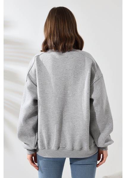 Şardonlu Omuz Detaylı Bisiklet Yaka Oversize Sweatshirt 21616 Grimelanj fırsatları