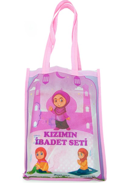 Kuran Kursları İçin Çantalı Kuranı Kerim Tesbih Çocuk Seccade Seti Pembe