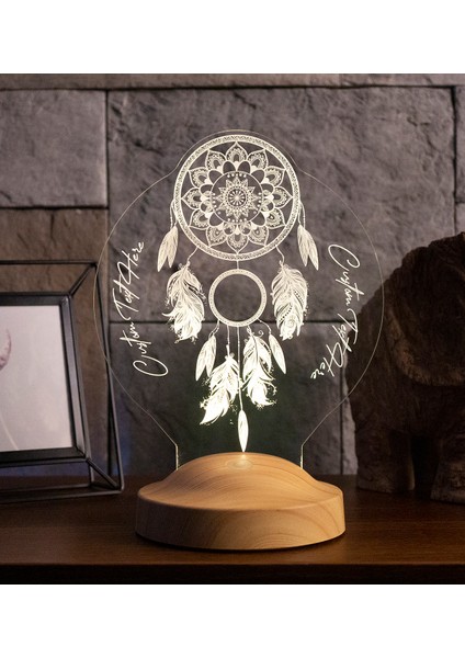 Sevgi Lambası Dreamcatcher Gece Lambası Kişiye Özel Hediye, Düş Kapanı Rüya Kapanı Kişiselleştirilmiş LED Lamba, Chakra Ev ve Oda Dekoru