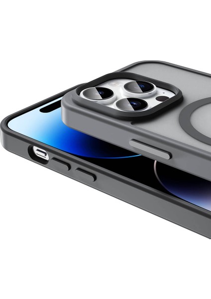 Apple iPhone 14 Pro Max Kılıf Magsafeli Mat Arka Yüzey Sio Kapak Gri