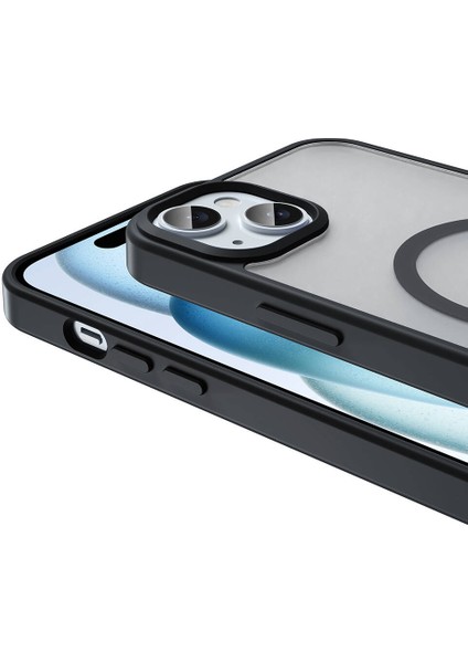 Apple iPhone 15 Kılıf Magsafeli Mat Arka Yüzey Sio Kapak Siyah