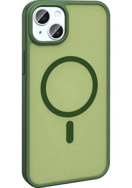 Apple iPhone 13 Kılıf Magsafeli Mat Arka Yüzey Sio Kapak Koyu Yeşil
