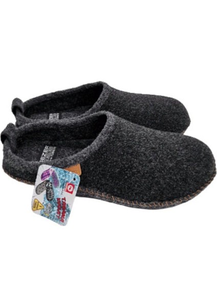 Erkek Siyah Yün Keçe Çok Hafif Kaymaz Ortopedik Taban Yumuşak Kışlık Ev Terliği