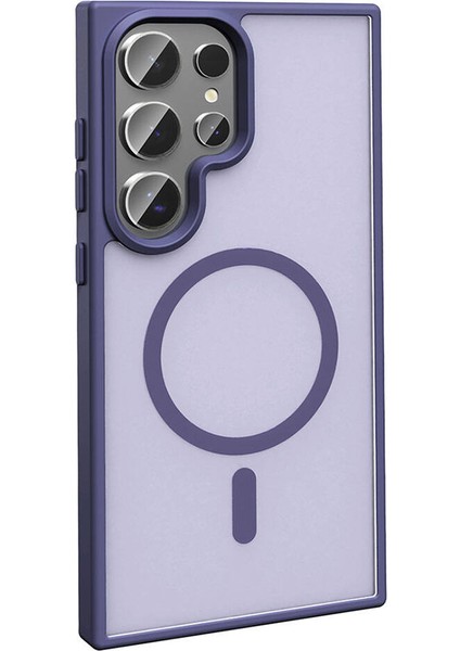 Samsung Galaxy S23 Ultra Kılıf Magsafeli Mat Arka Yüzey Sio Kapak Mor
