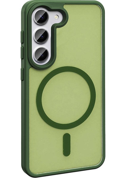 Samsung Galaxy S23 Kılıf Magsafeli Mat Arka Yüzey Sio Kapak Koyu Yeşil
