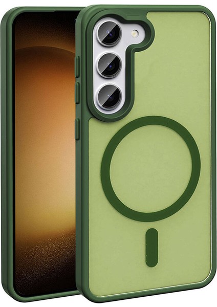 Samsung Galaxy S23 Kılıf Magsafeli Mat Arka Yüzey Sio Kapak Koyu Yeşil modelleri