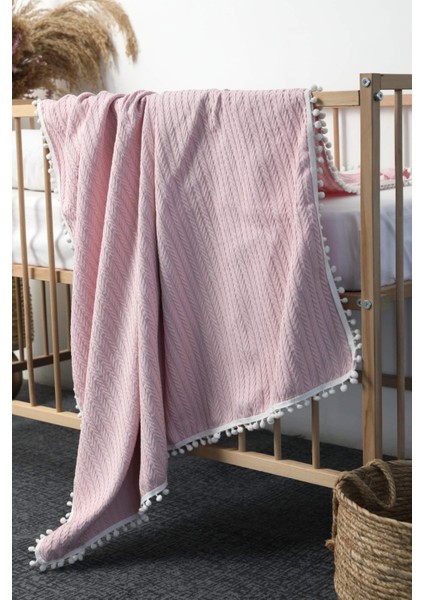 %100 Pamuk Cherry Bebek Battaniyesi Pamuklu Pike 100x120 - Pudra
