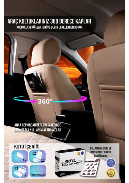 Hyundai Elantra Uyumlu Venüs Serisi Kumaş Tam Set Oto Koltuk Kılıfı