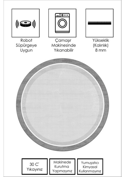 Makinede Yıkanabilir Kaymaz Taban Leke Tutmaz Yuvarlak Gri Mutfak Halısı Salon Halısı ve Yolluk