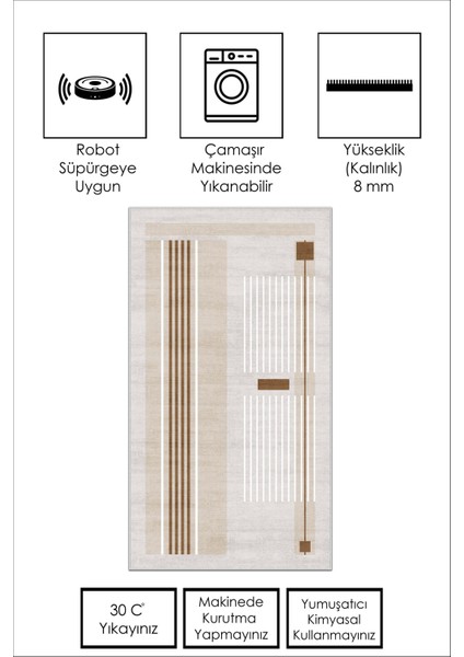 Makinede Yıkanabilir Kaymaz Taban Leke Tutmaz Bej Çizgili Salon Halısı Mutfak Halısı ve Yolluk fiyatları