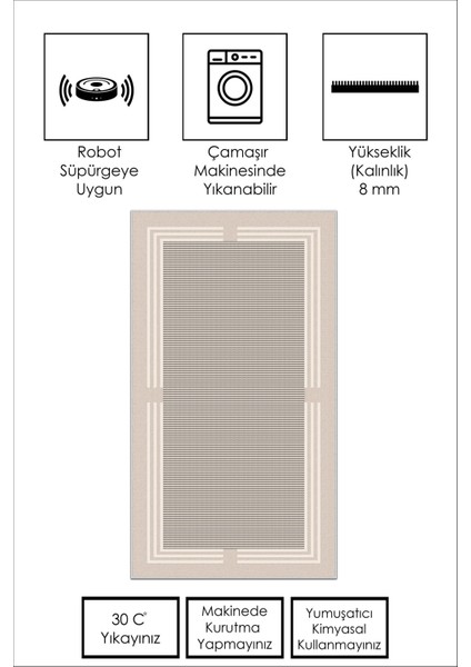 Makinede Yıkanabilir Kaymaz Taban Leke Tutmaz Bej Çizgili Salon Halısı Mutfak Halısı ve Yolluk fiyatları